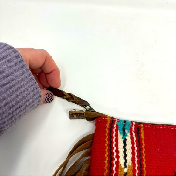 American Darling Tapestry Serape Fringed Wristlet Leather Clutch - Picture 6 of 12